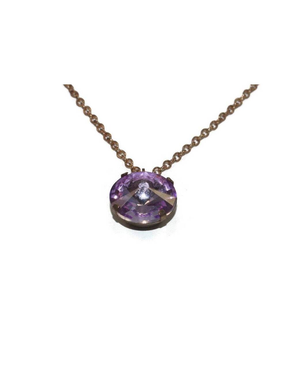 Vintage Gold Tone and Faceted Purple Glass Pendant on 27" Chain.